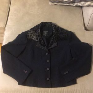 Leopard Print Fleece Collared Black Dress Jacket